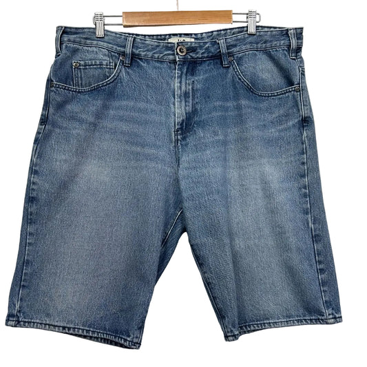 Blue denim shorts front view