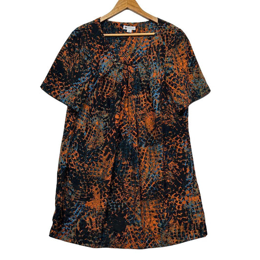 Orange and black patterned dress front view