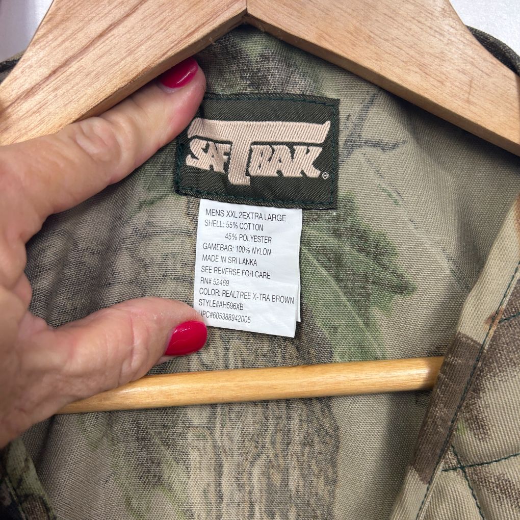 Khaki jacket label and care tag detail view