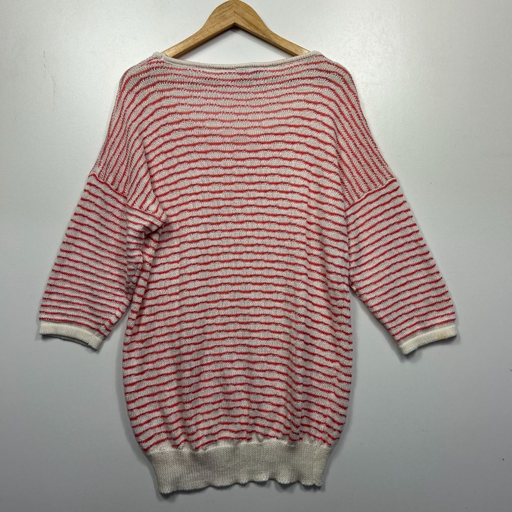 Red and cream striped knit sweater back view