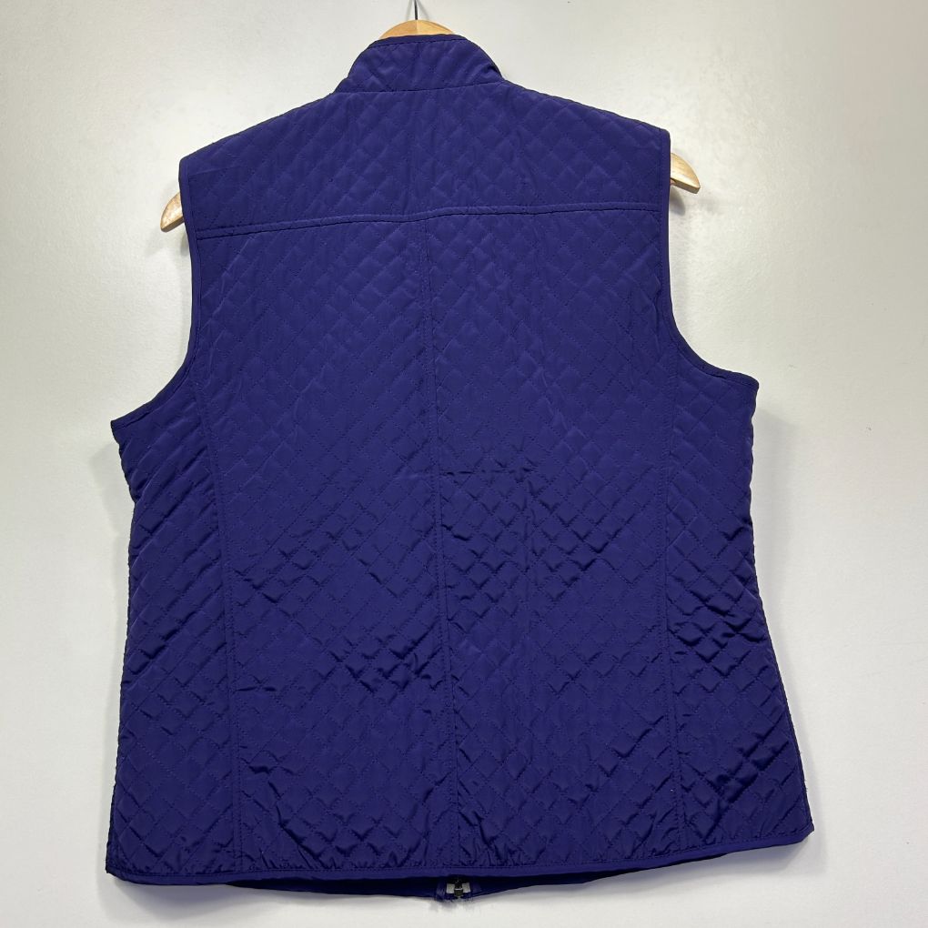 Navy blue quilted vest back view