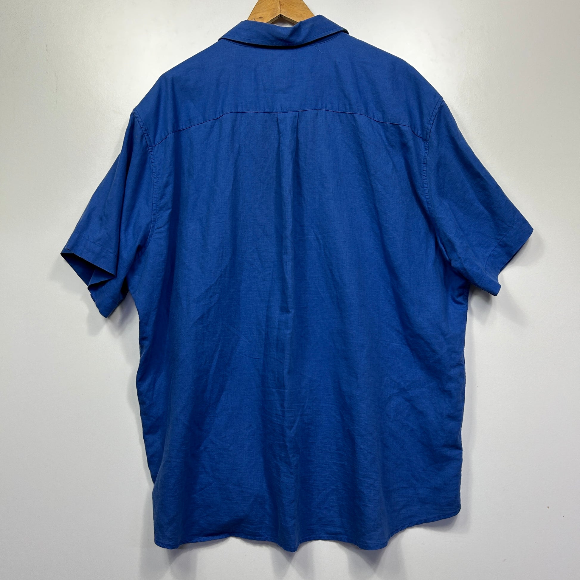 Blue short sleeve shirt back view
