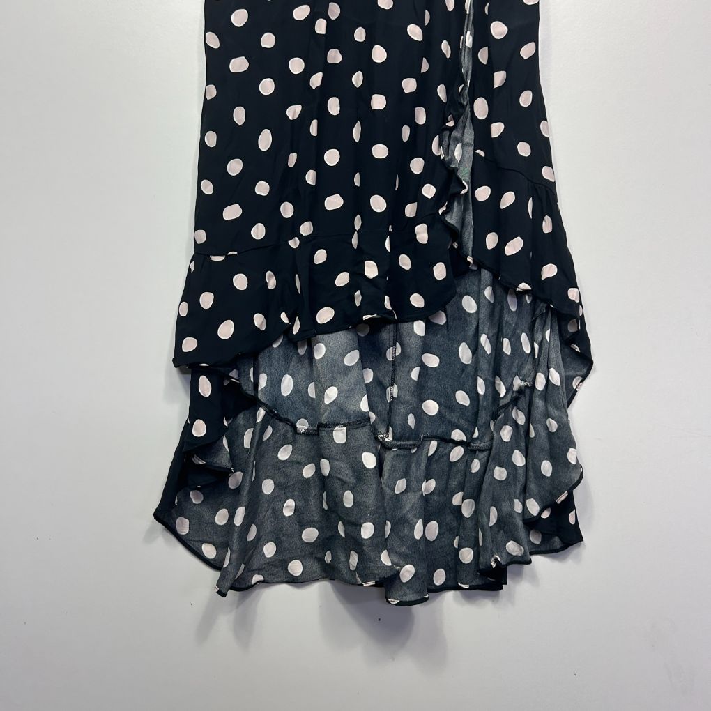 Navy polka dot dress front view
