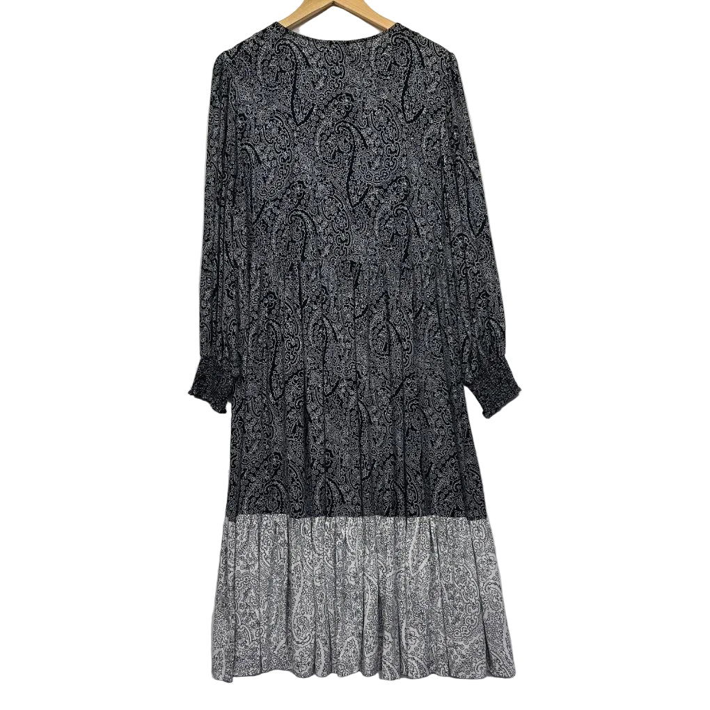 Black and grey paisley dress front view