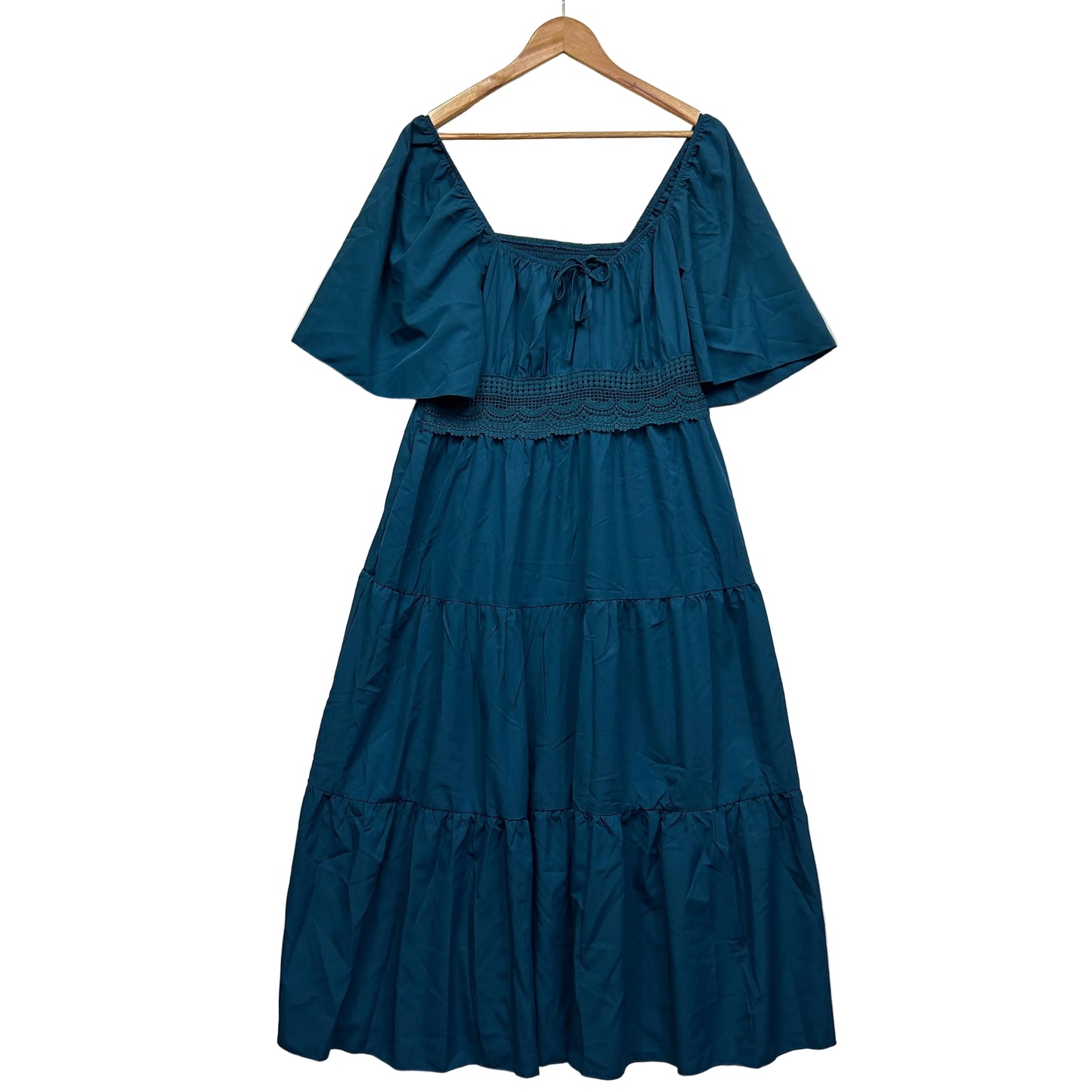 Navy blue off-shoulder tiered dress front view
