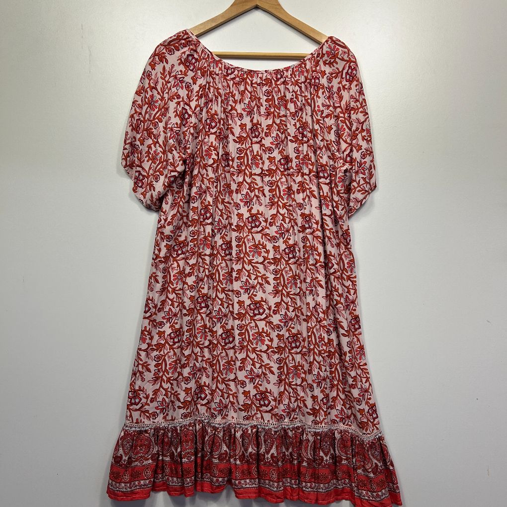 Red floral dress front view