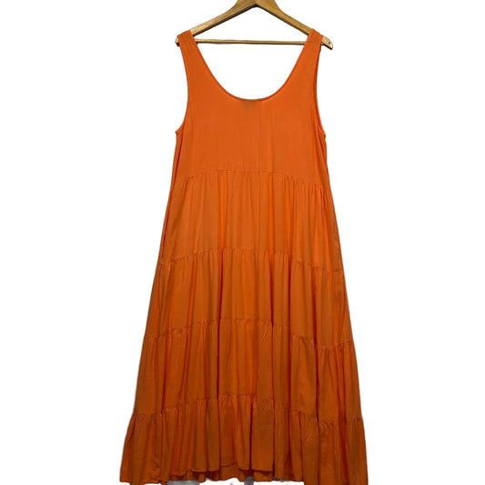 Orange tiered midi dress front view