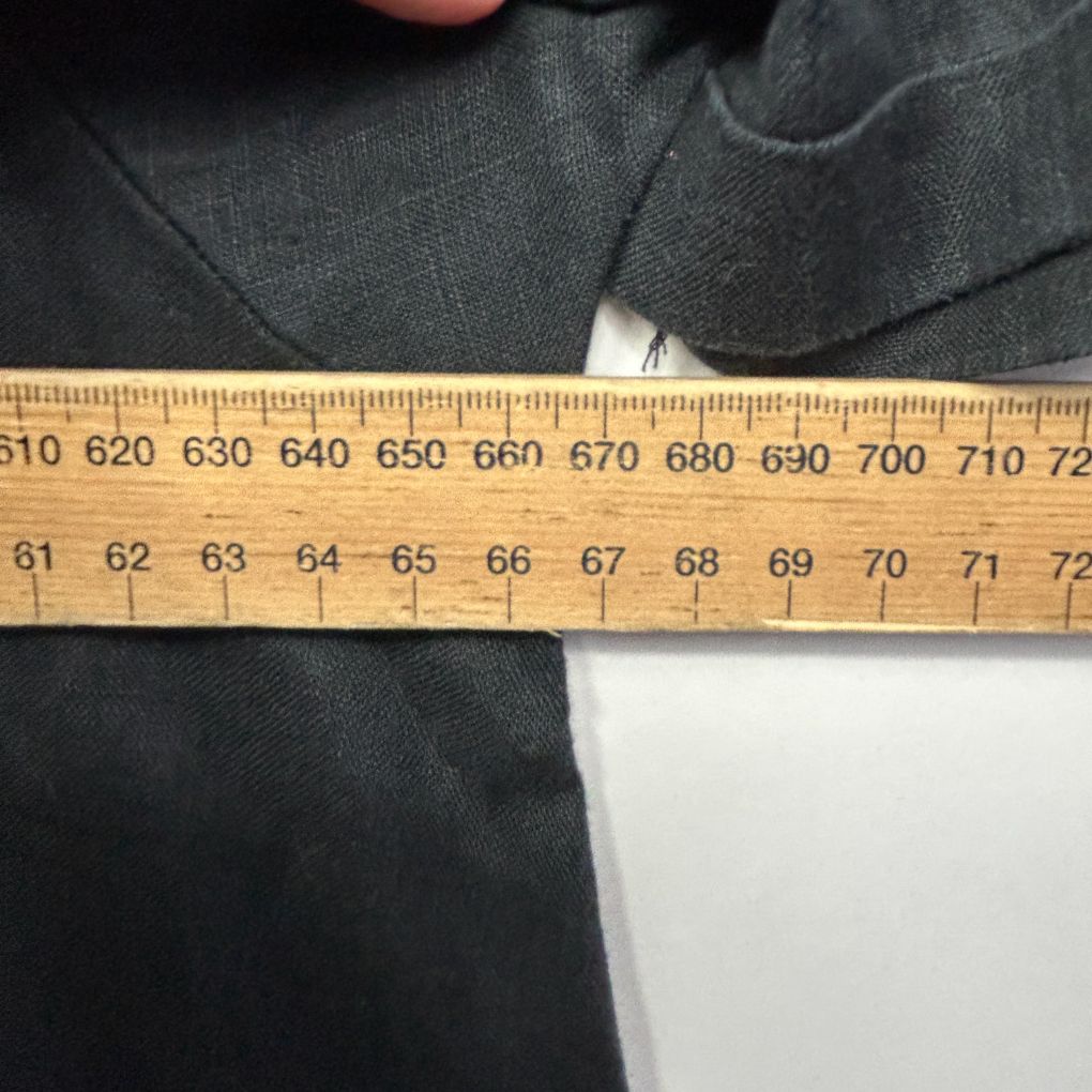 Dark grey blazer detail view with measuring tape