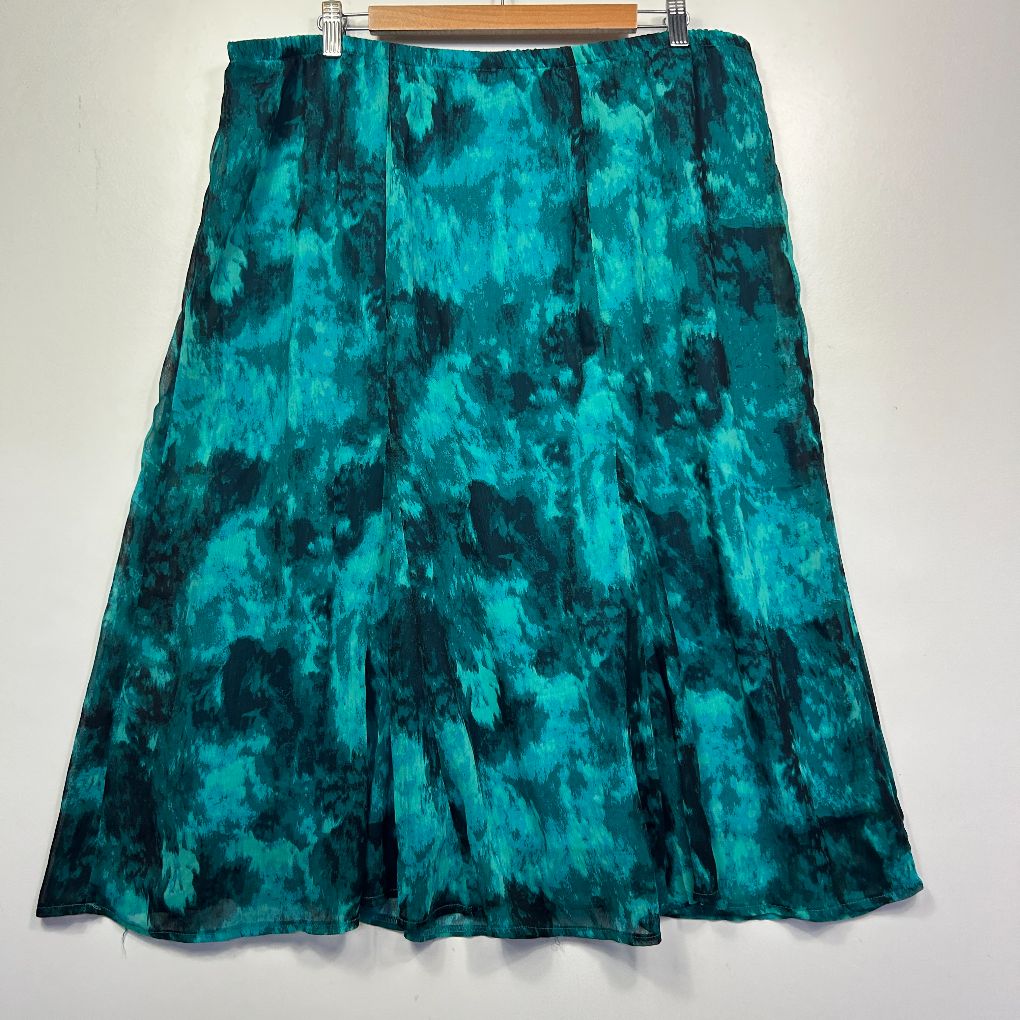 Turquoise tie dye midi skirt front view