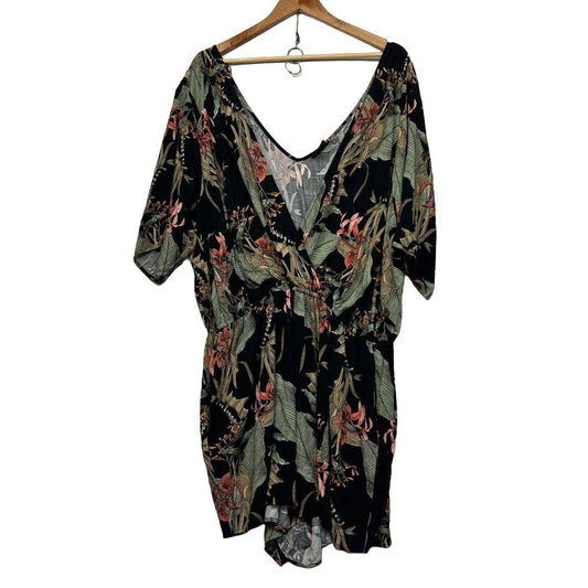 Black floral wrap dress front view