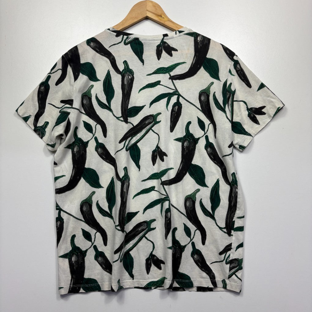 Cream and black graphic print t-shirt front view