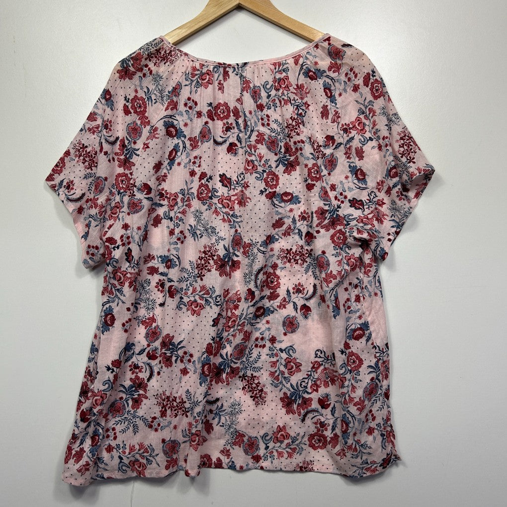 Pink floral short sleeve top front view
