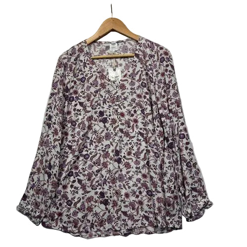 Rivers White & Purple Floral Print Blouse - Size 16