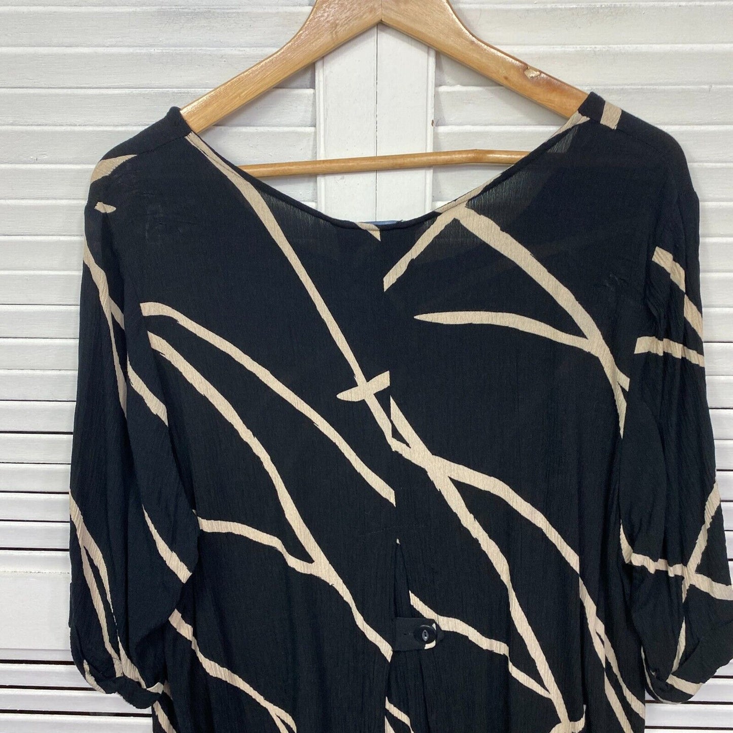 Beme Dress Size 20 Plus Black Geometric Midi Long Sleeve Office Work