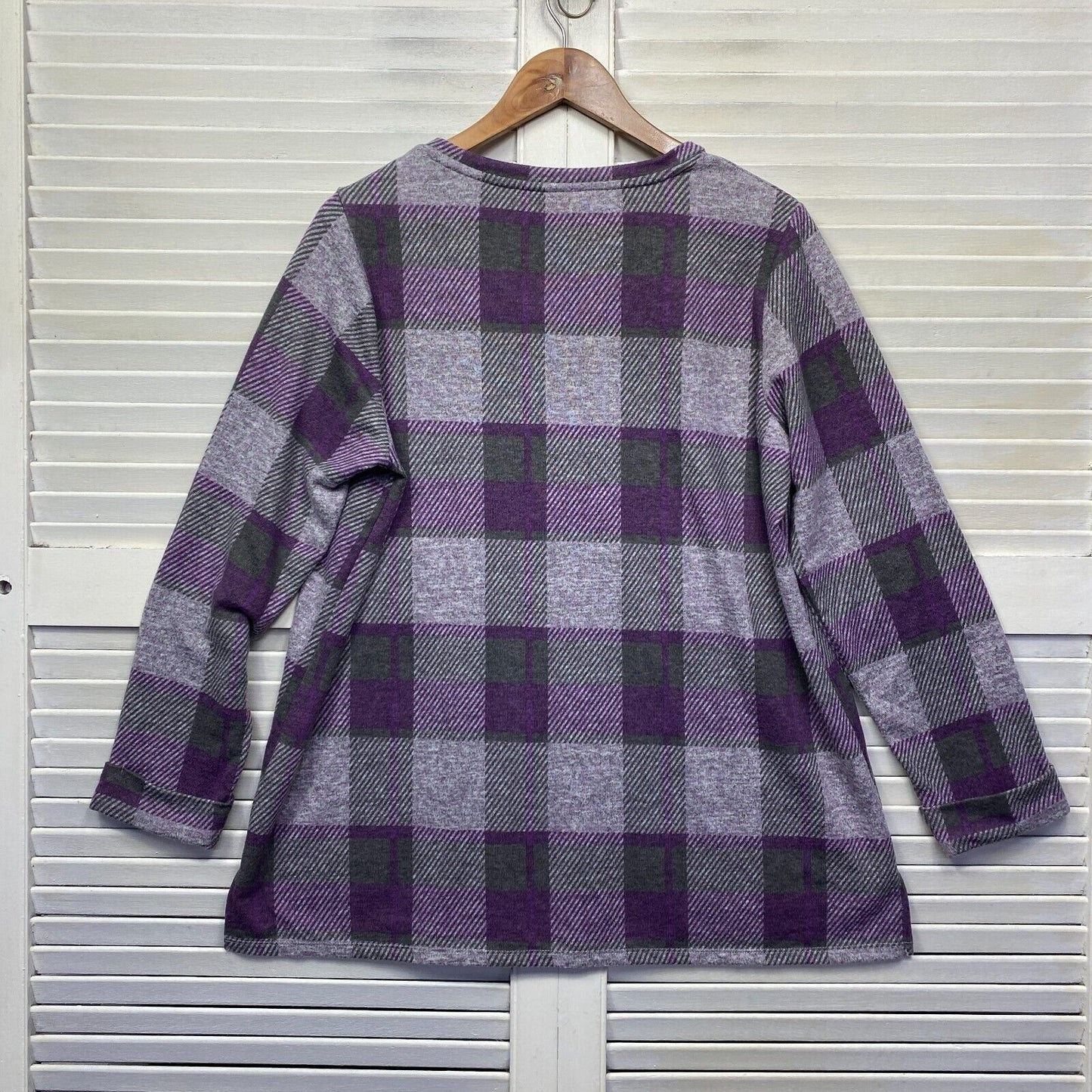 Autograph Top Size 16 Plus Grey Purple Check Thick Long Sleeve