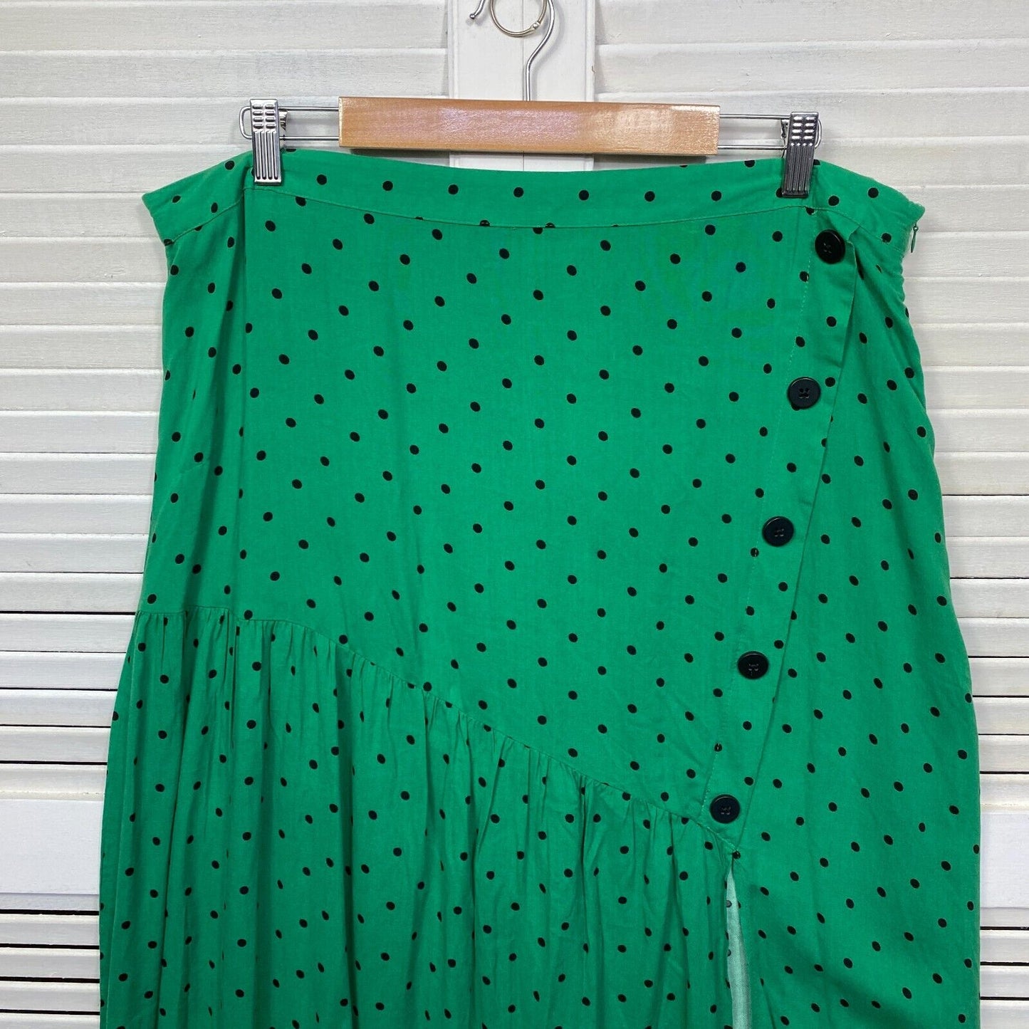 Isobelle Skirt Size 18 Plus Green Polka Dots Midi Length Viscose