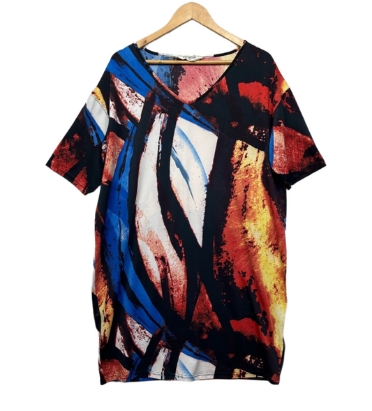 Virtuelle Top or Dress Size 16 Plus Tunic Multicoloured Short Sleeve