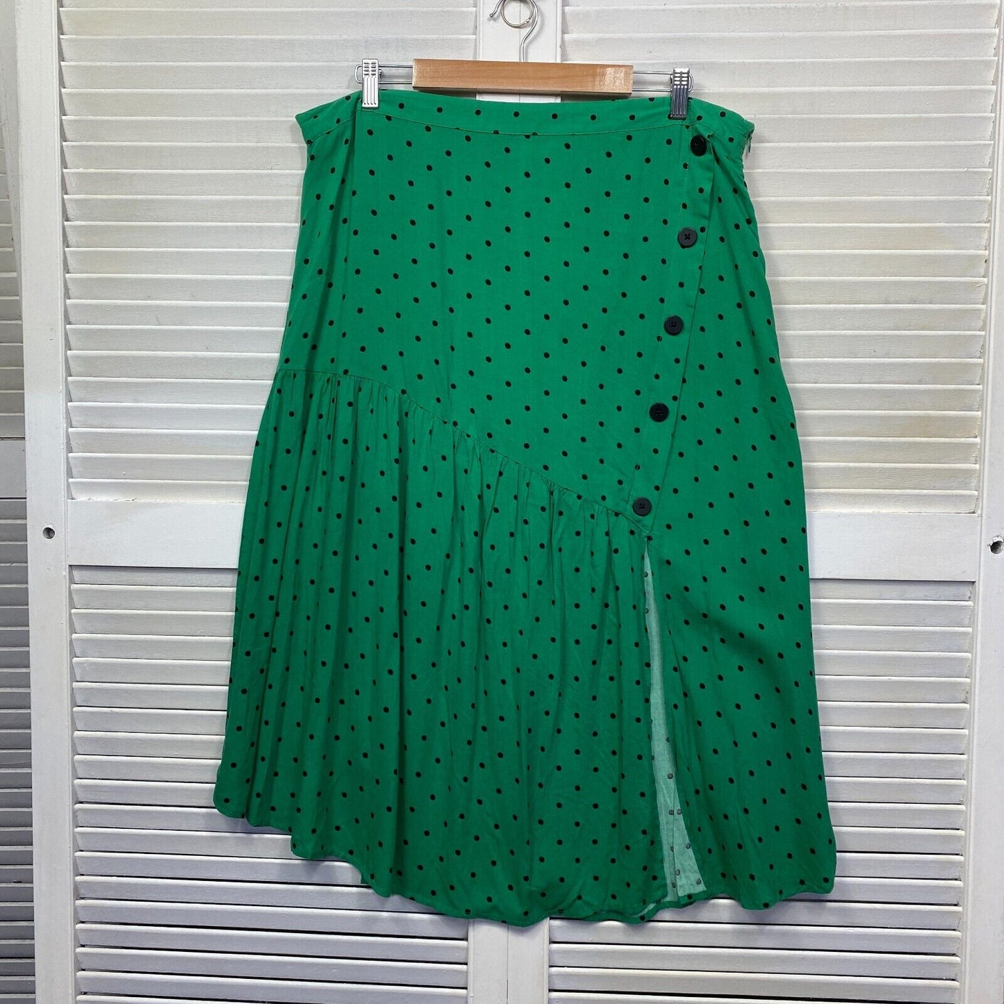 Isobelle Skirt Size 18 Plus Green Polka Dots Midi Length Viscose