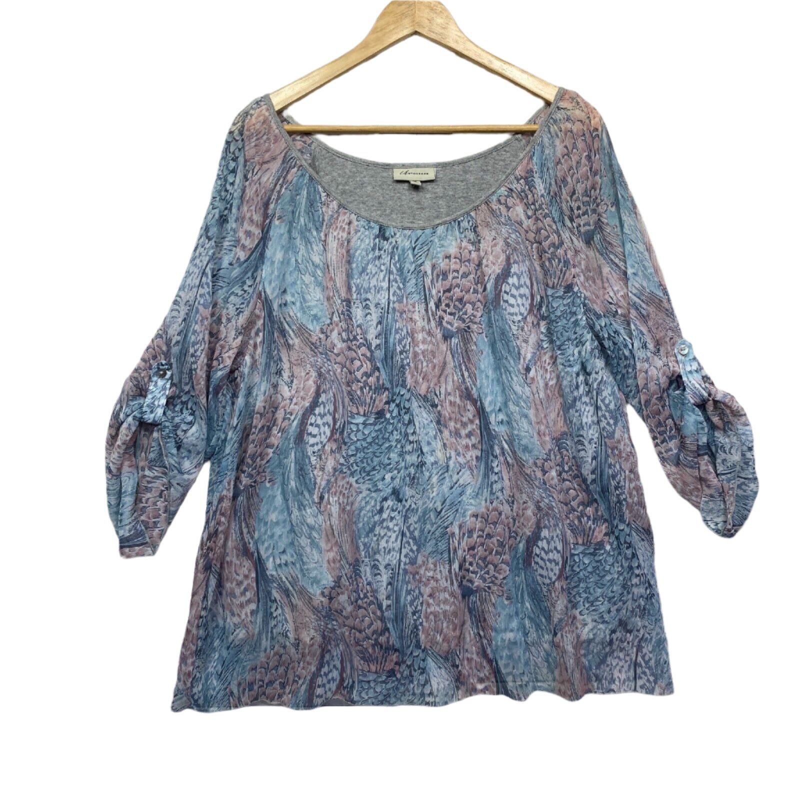 Autograph Top Size 16 Plus Multicoloured Roll Tab Sleeve Lined