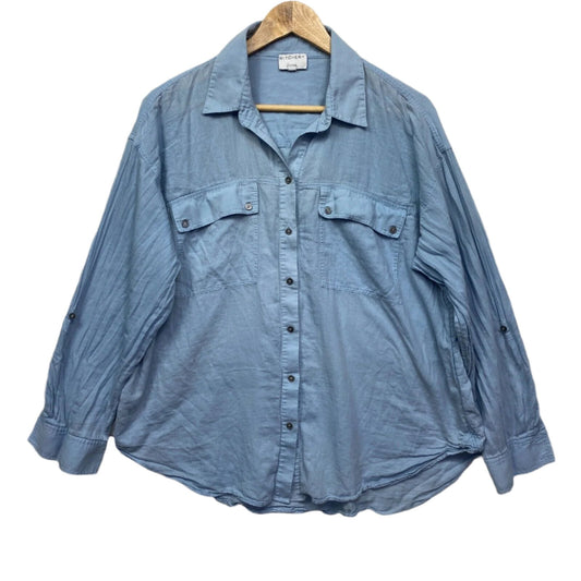 Witchery Chambray Top Shirt Size 14 Blue Button Up Long Sleeve