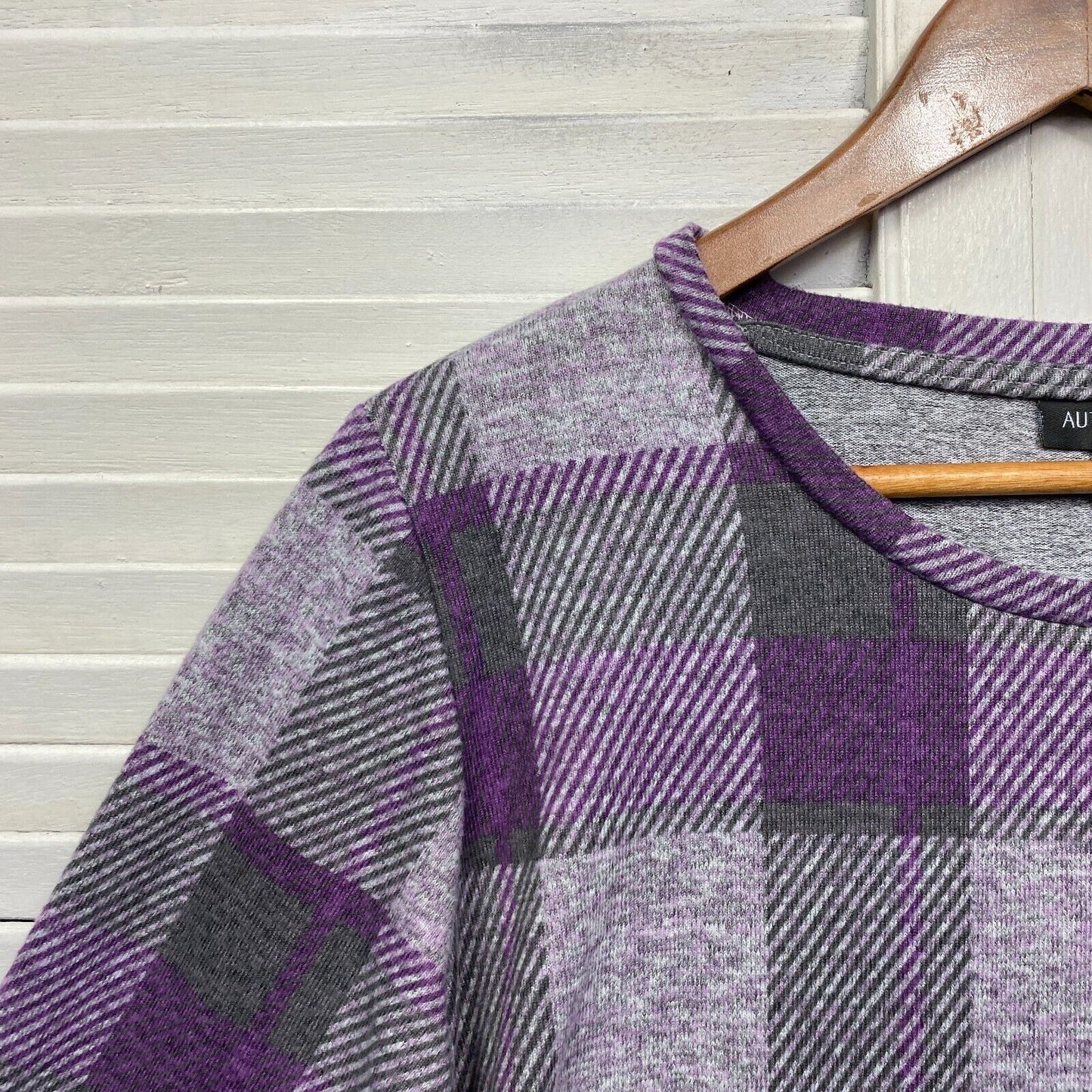 Autograph Top Size 16 Plus Grey Purple Check Thick Long Sleeve