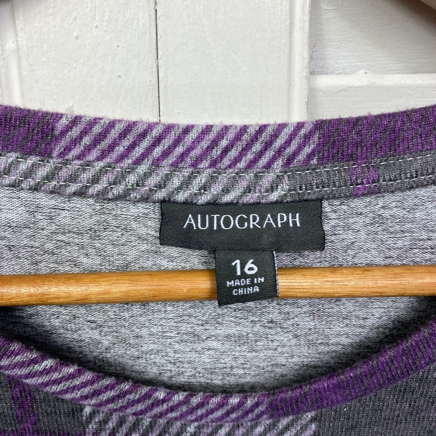 Autograph Top Size 16 Plus Grey Purple Check Thick Long Sleeve