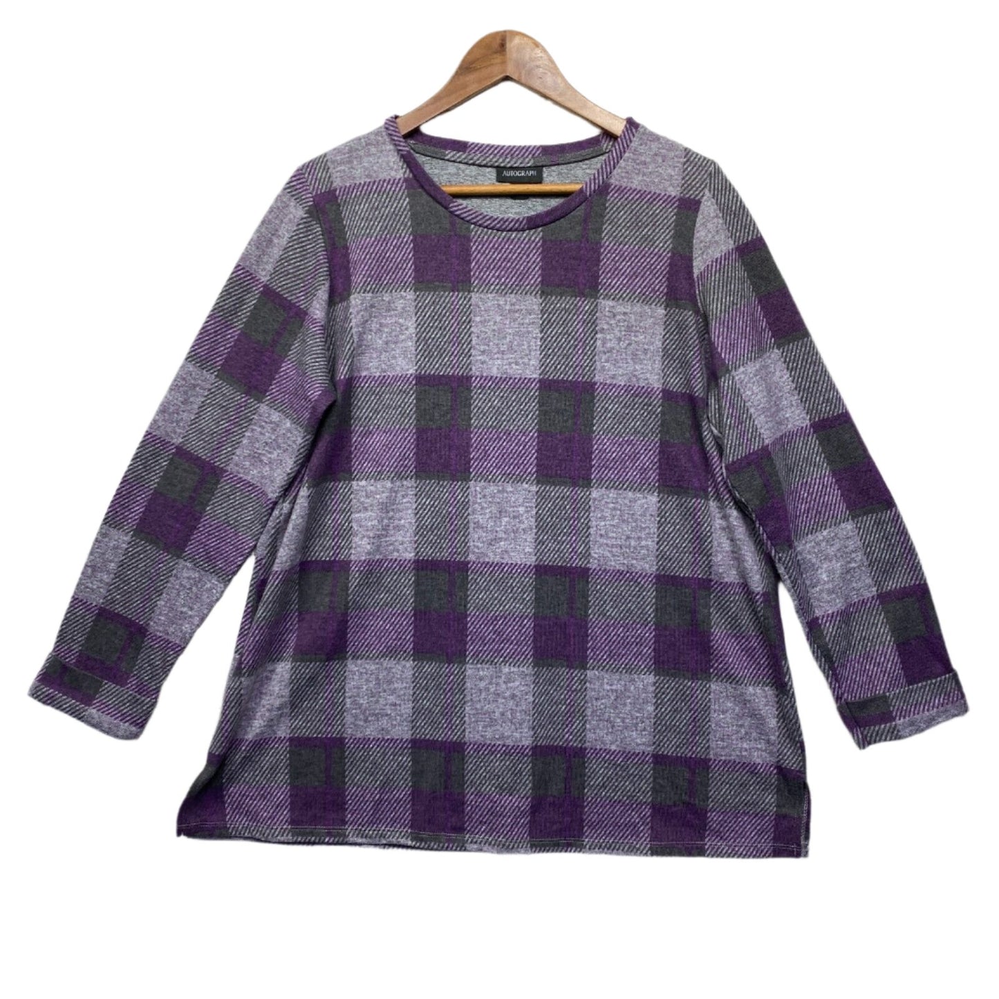 Autograph Top Size 16 Plus Grey Purple Check Thick Long Sleeve