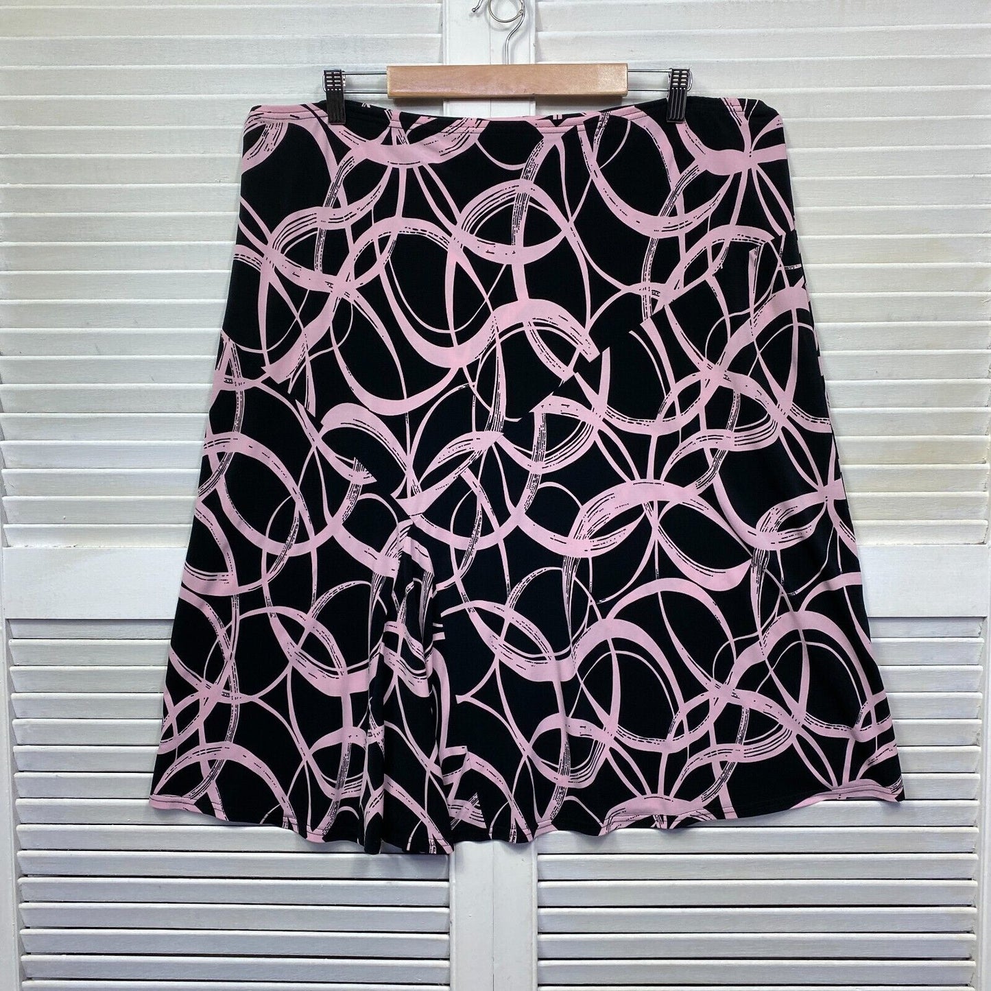 Liz Jordan Skirt Size XL Pink Black Knee Length Elastic Waist