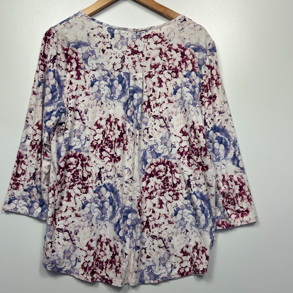 Cream floral three-quarter sleeve top front view