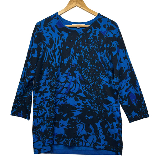 Blue and black graphic print sweatshirt front view