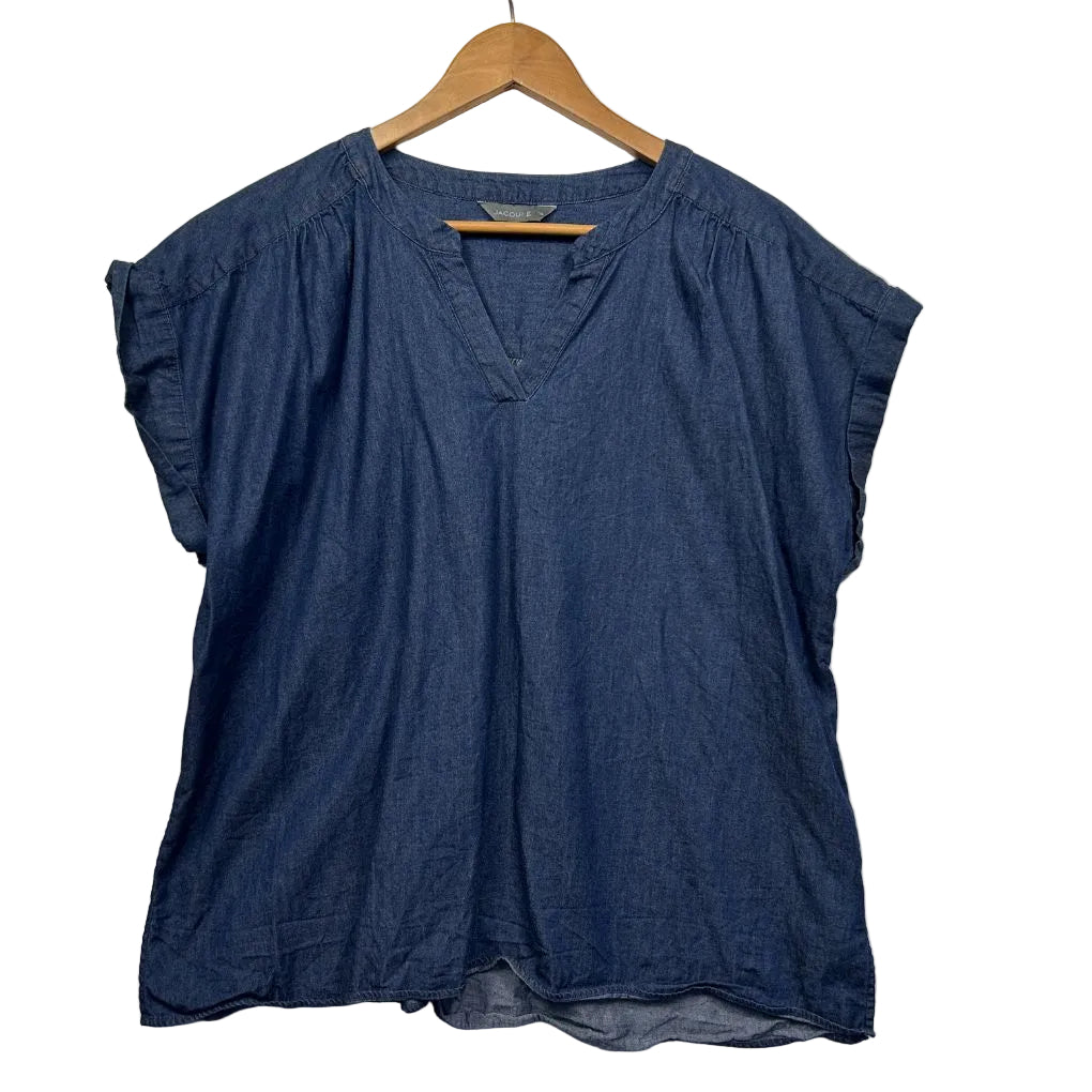 Jacqui-E Blue Cotton Top - Size 16