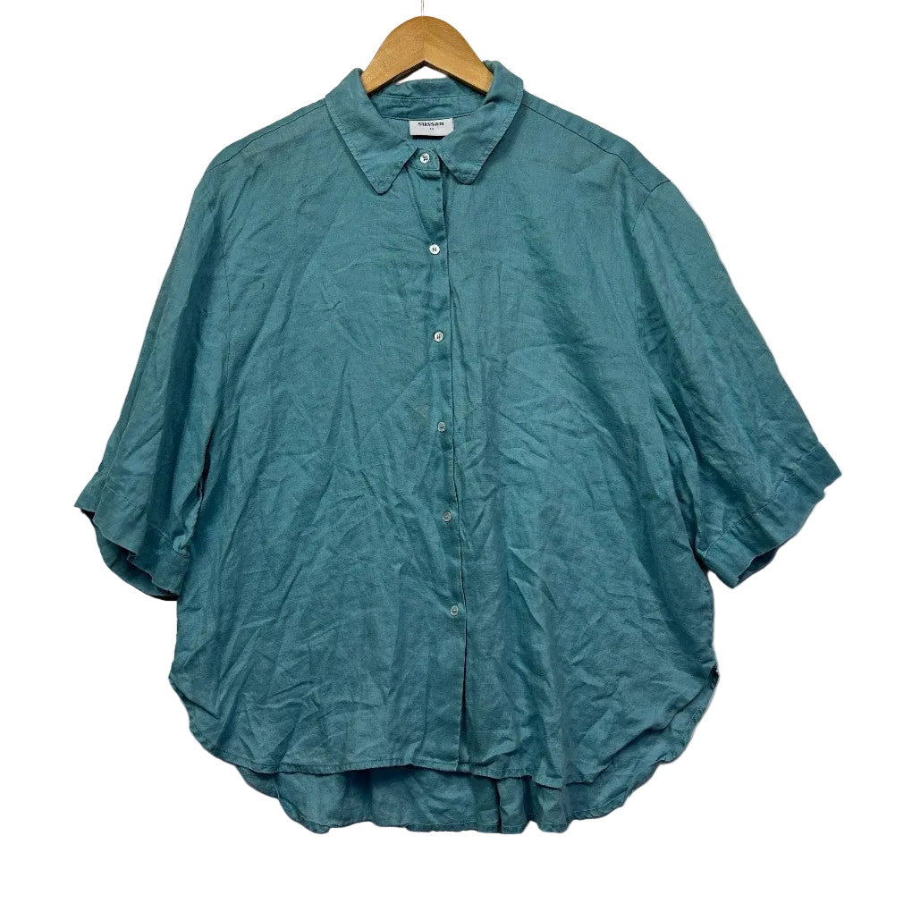 Sussan Teal Linen Oversized Shirt - Size 14