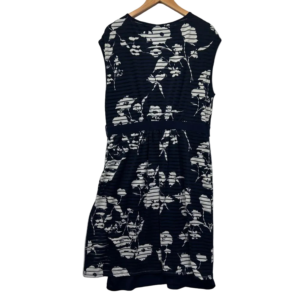 Black and white graphic print sleeveless dress front view