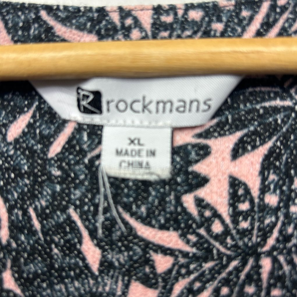 Rockmans Black and Pink Print Top - Size XL