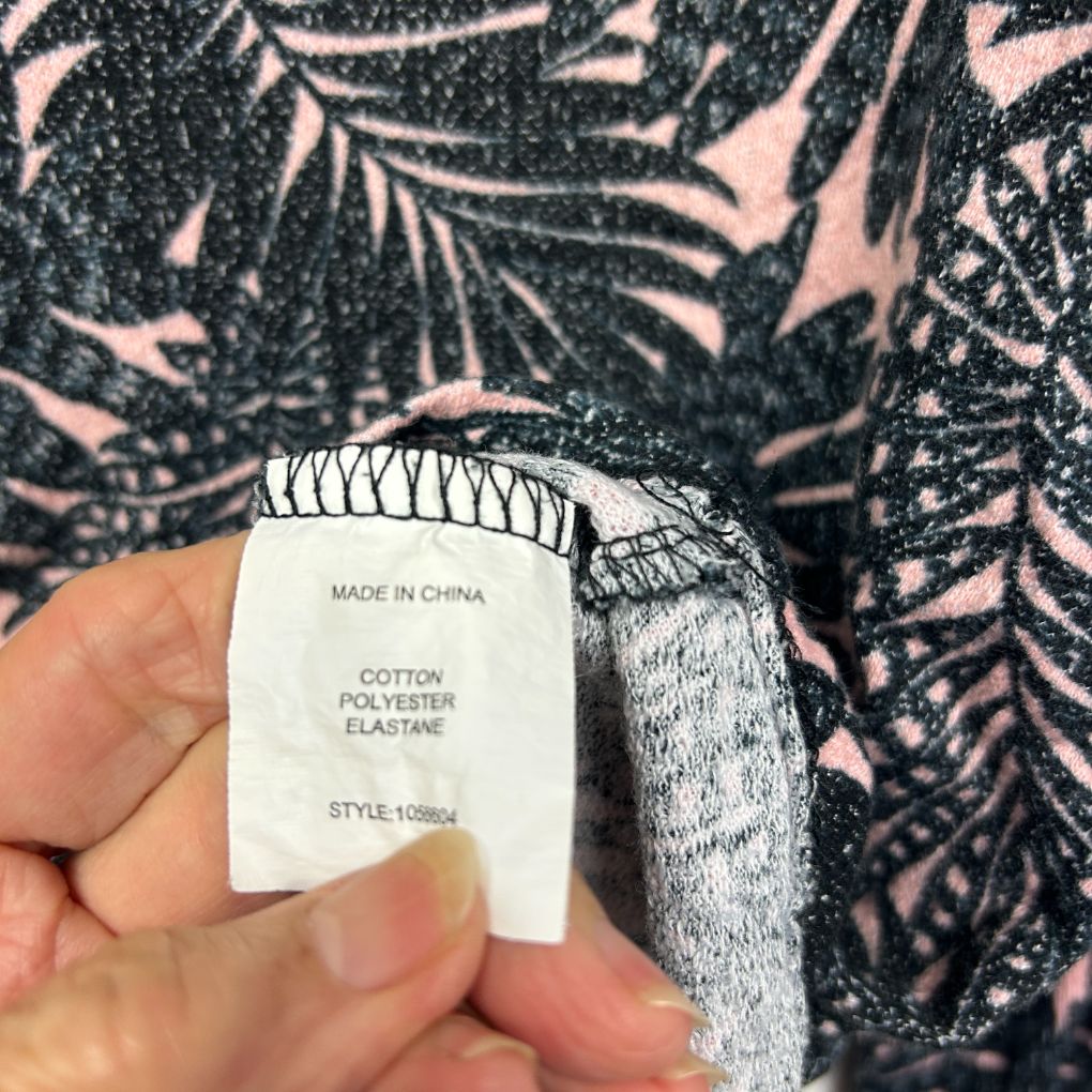 Rockmans Black and Pink Print Top - Size XL