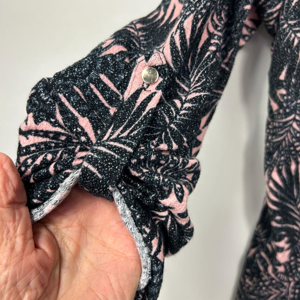 Rockmans Black and Pink Print Top - Size XL