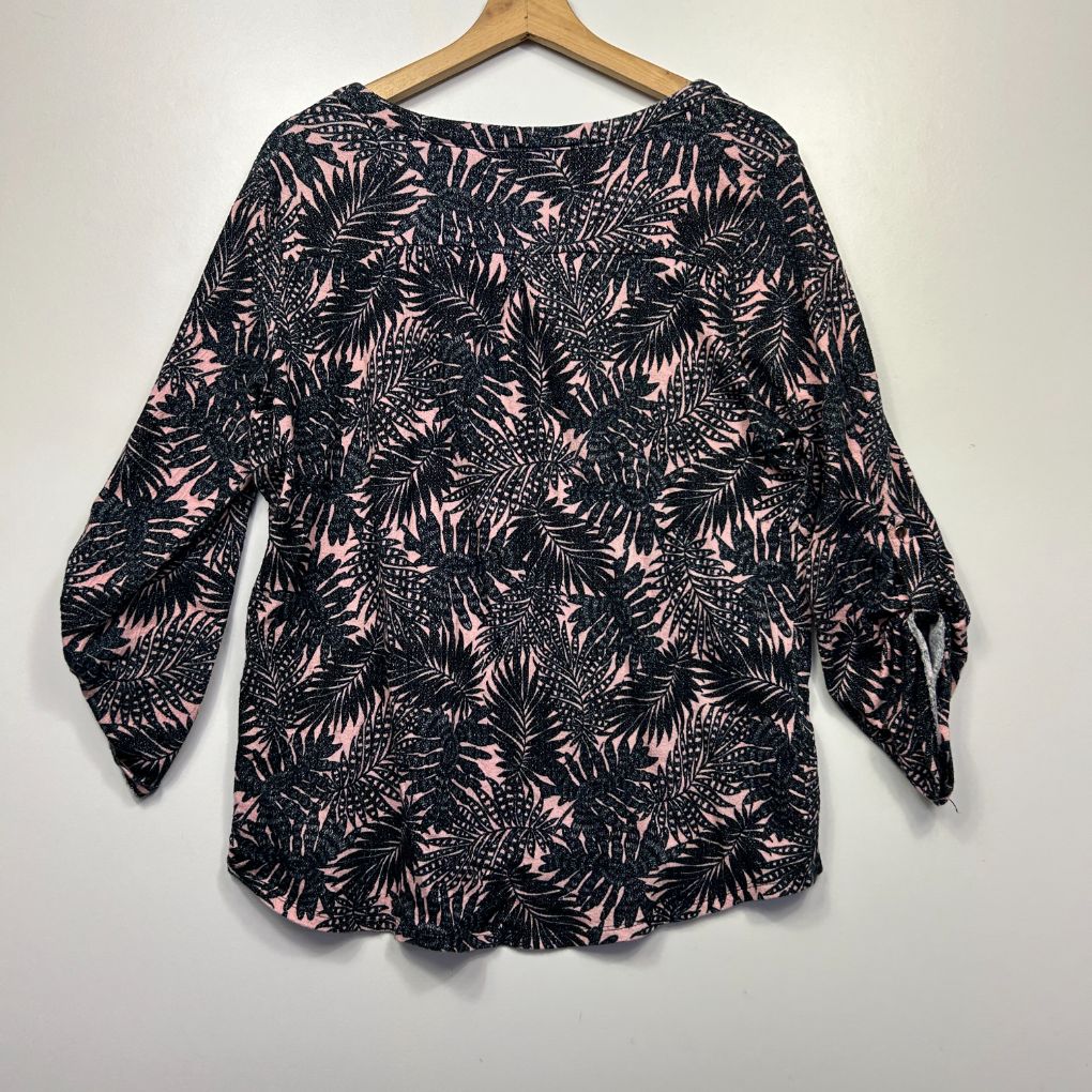 Rockmans Black and Pink Print Top - Size XL