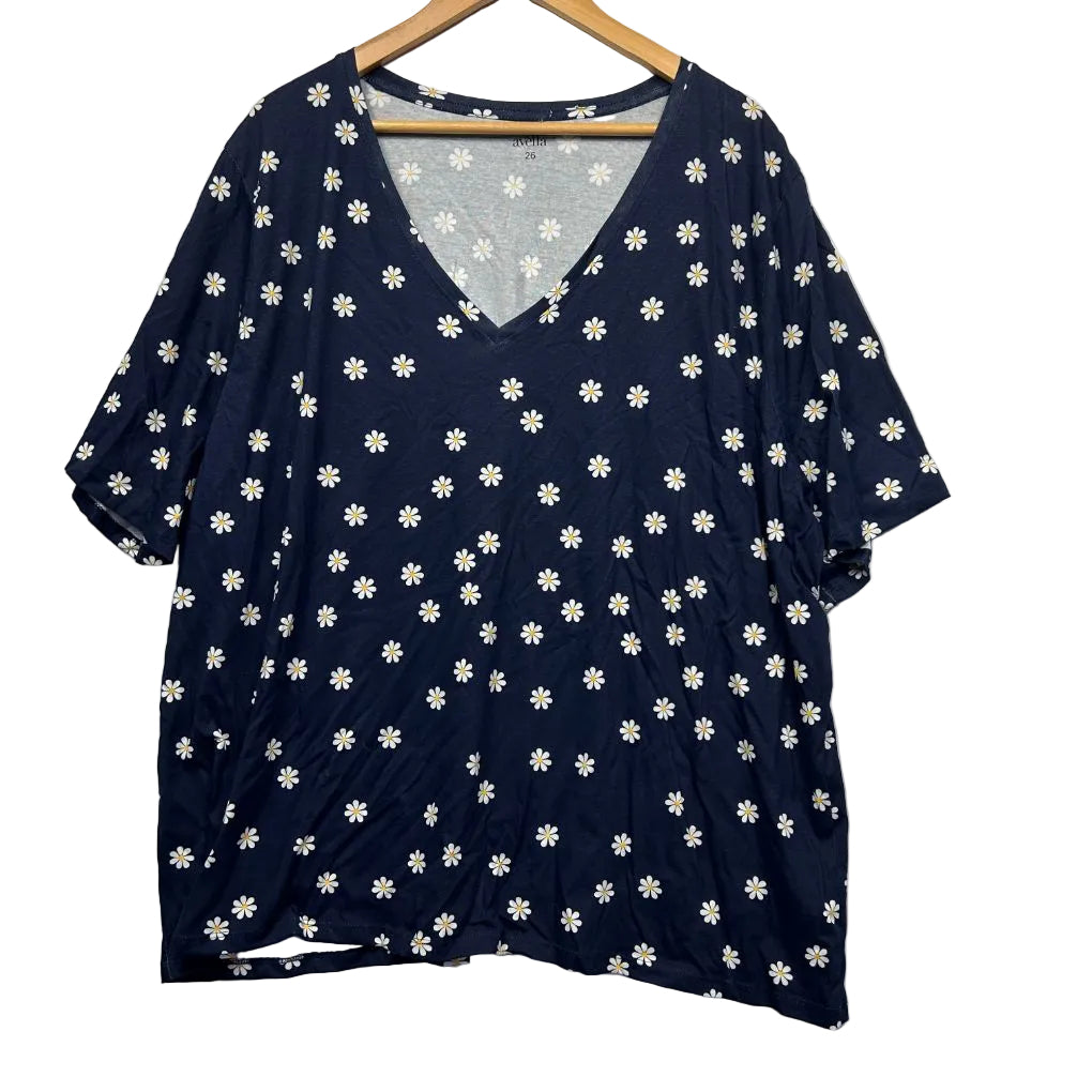 Avella Navy Cotton Daisy Top - Size 26