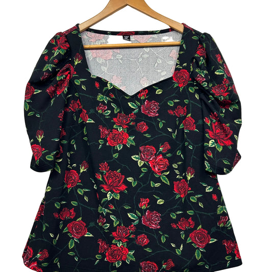 Black floral peplum top front view