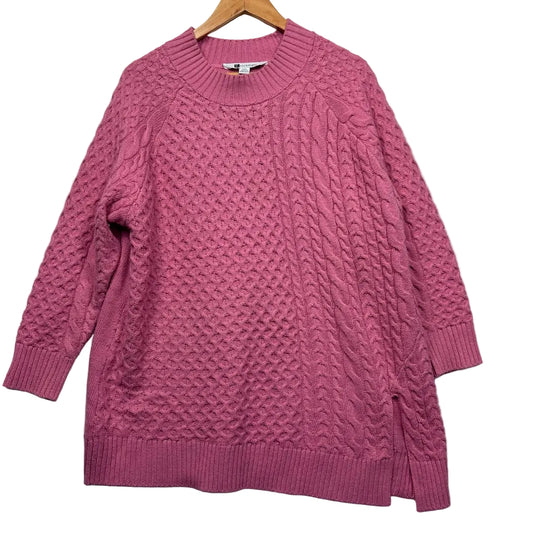 Pink cable knit sweater front view