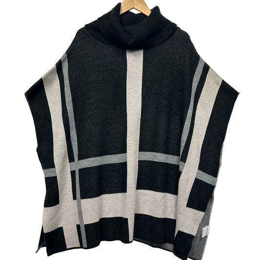 Black and cream striped oversized poncho sweater front view