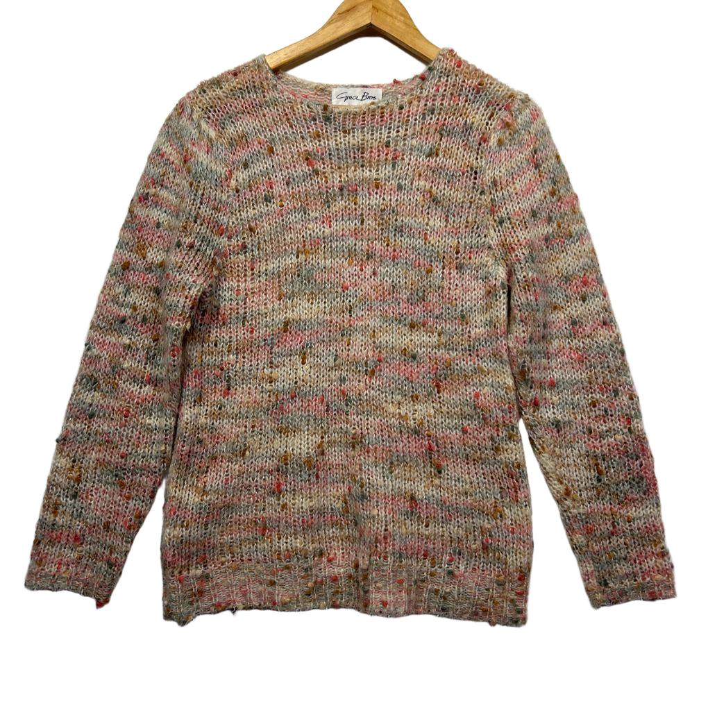 Multicoloured speckled knit sweater front view