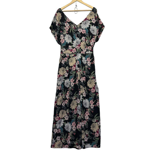Black floral midi dress front view