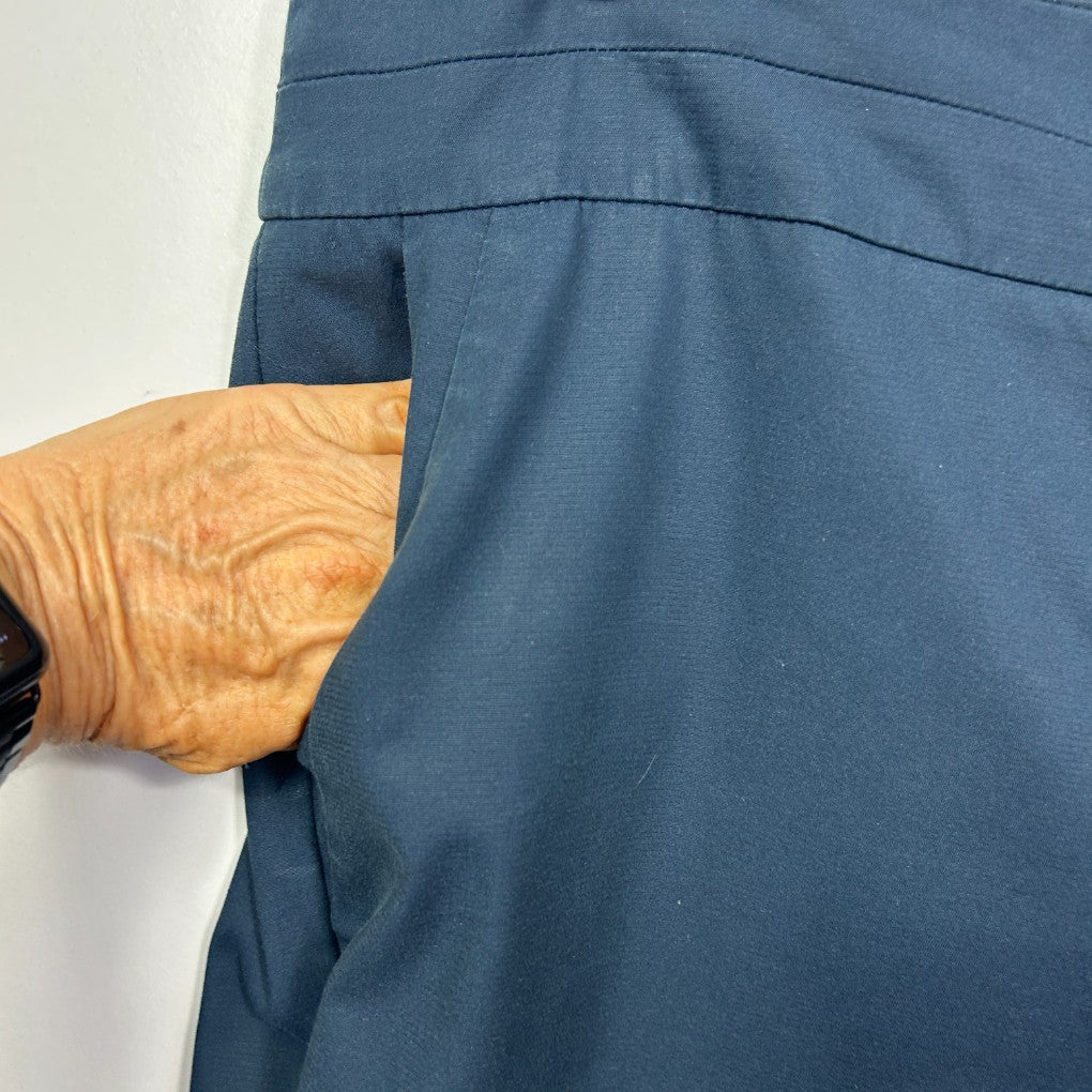 Blue shirt front view with wooden hanger detail