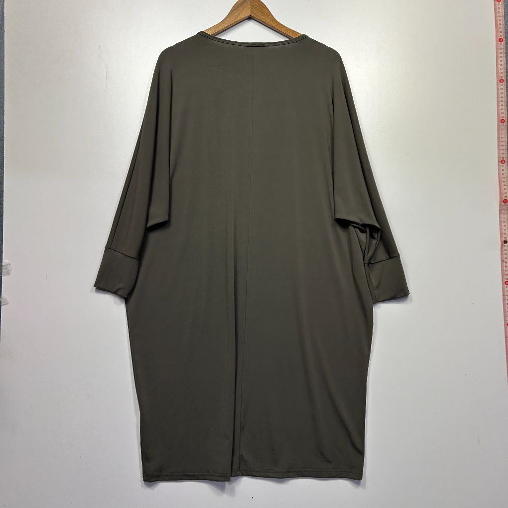 Olive green oversized t-shirt dress front view