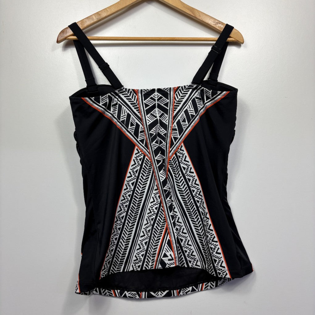 Black tank top with geometric tribal pattern front view