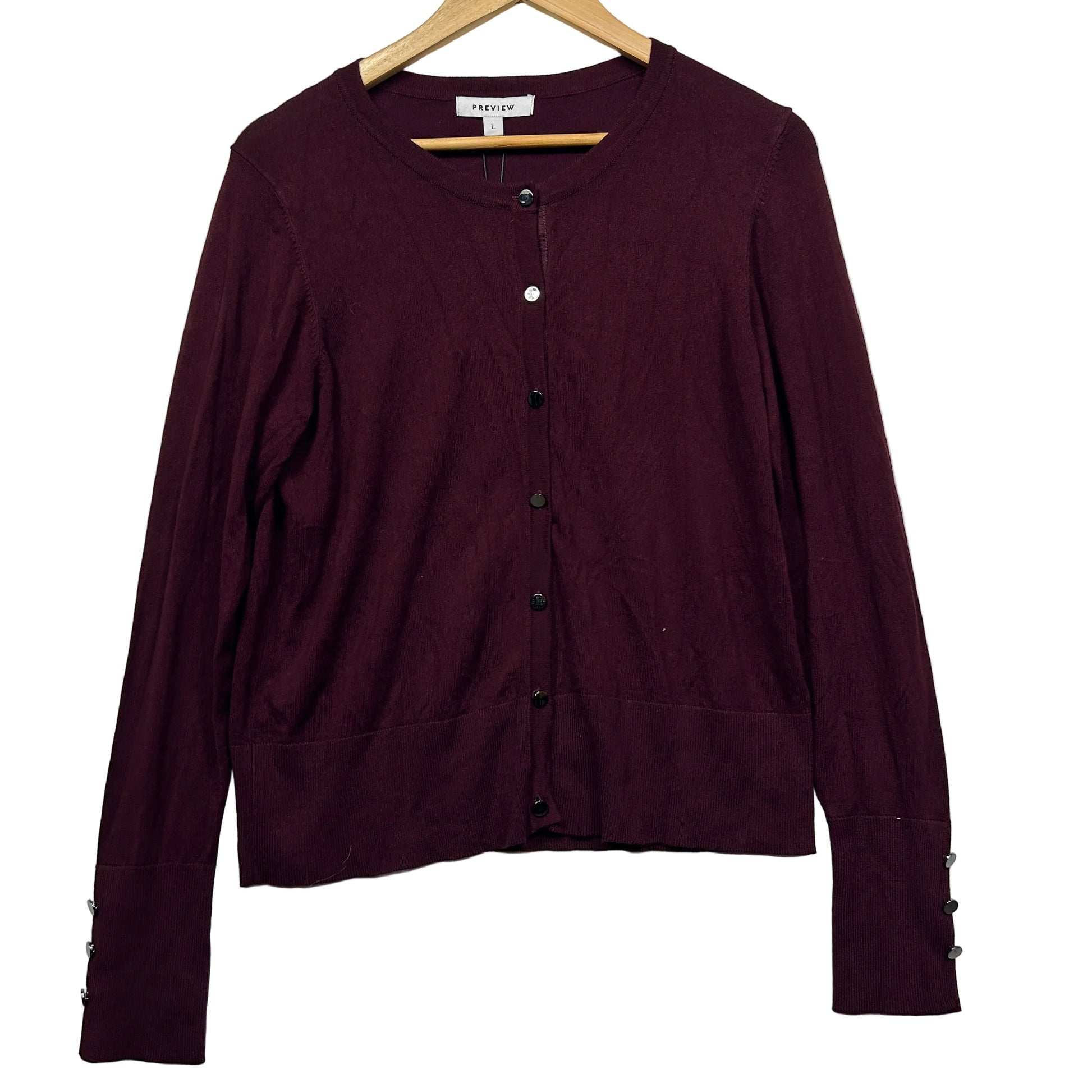 Burgundy cardigan front view