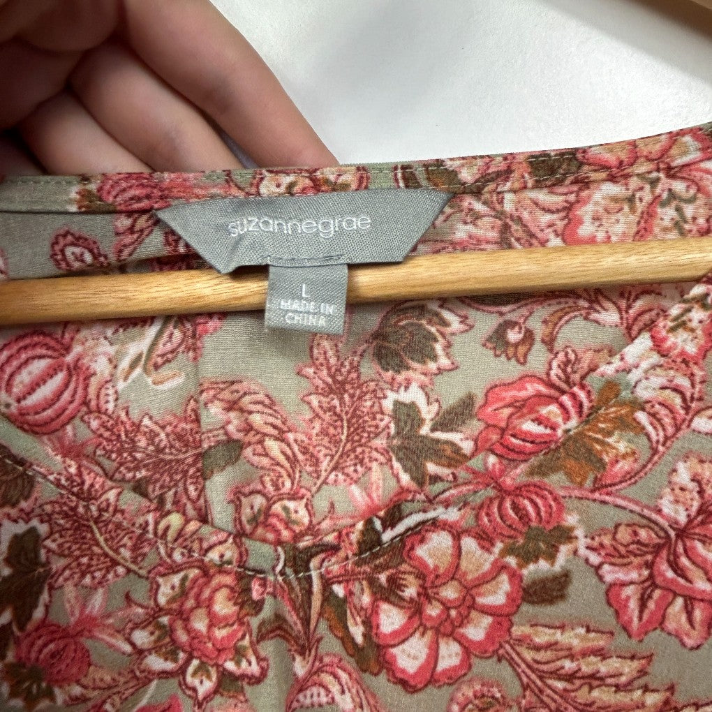 Red floral top detail view with label