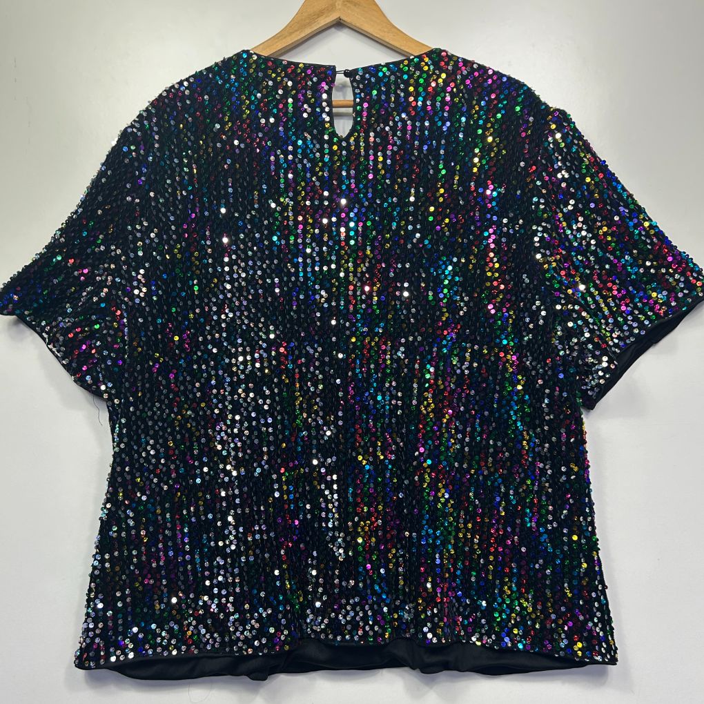 Black sequin short sleeve top front view