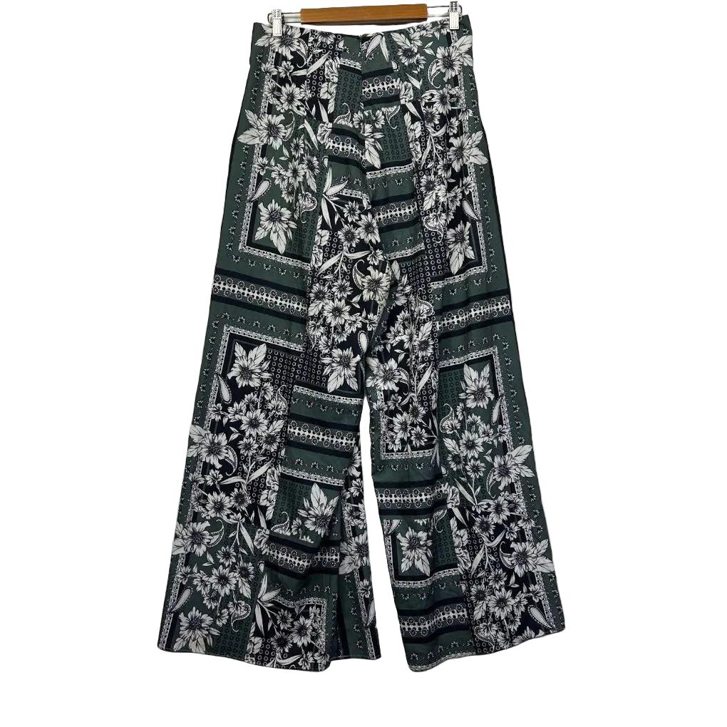 Black and white patterned wide leg pants front view